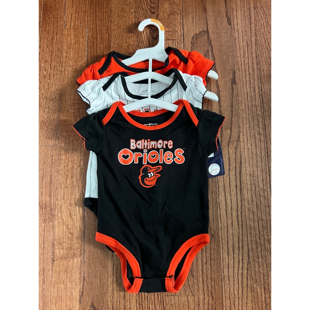 NEW MLB Baltimore Orioles Bodysuit Set Infant 12M Orange Black White 3-Pack